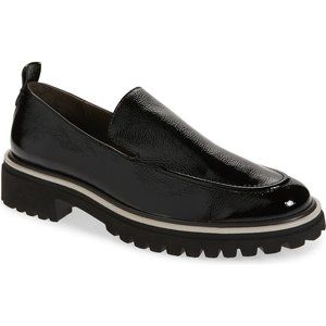 $450 Paul Green Naomi Platform Loafer PLATFORM Black Crinkled Patent 9.5 (TC10)
